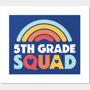 Cute School Teacher 5th Grade Squad with Retro Rainbow and Hearts Posters and Art